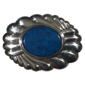Oval Brooch Silver Tone Blue Fashion Costume Jewelry
